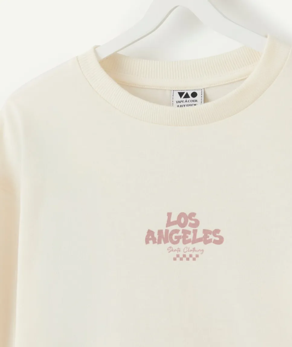 T-shirt garçon droit écru imprimé