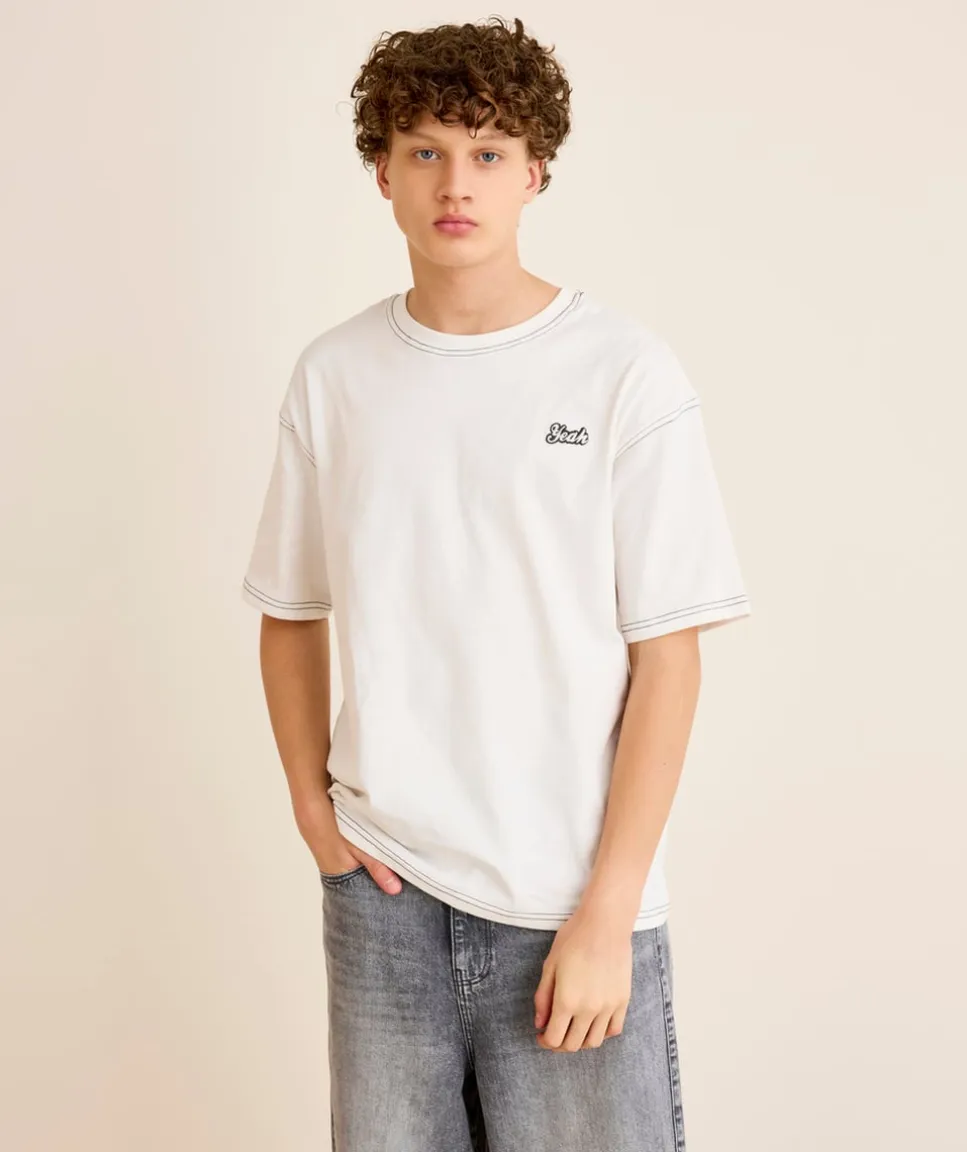 T-shirt garçon droit écru imprimé