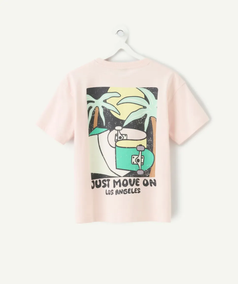 T-shirt garçon droit rose imprimé