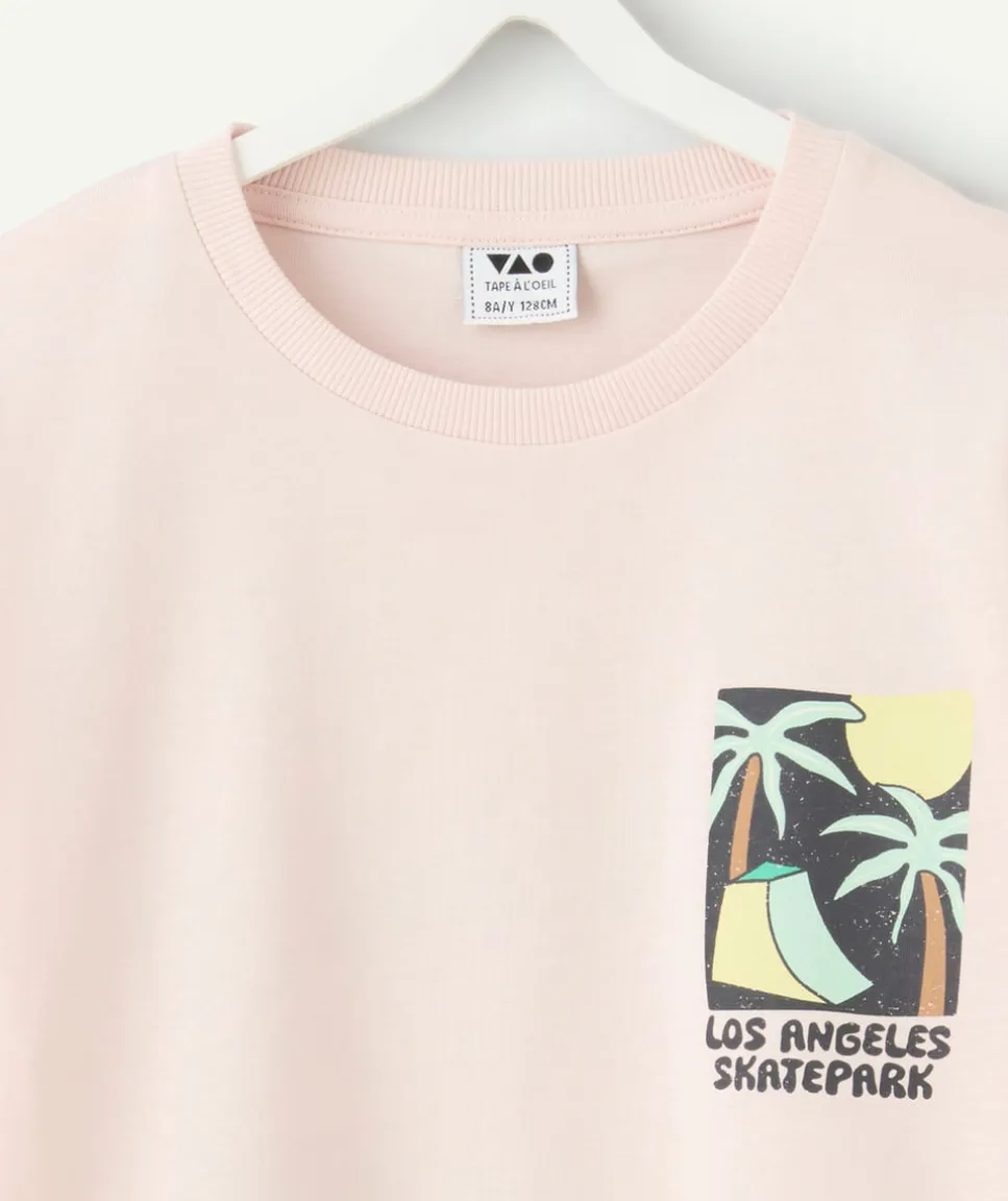 T-shirt garçon droit rose imprimé
