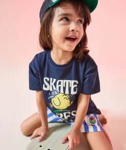 T-shirt garçon en coton bleu marine motif monsieur x madame