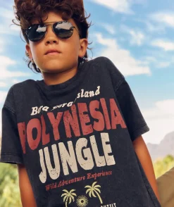 T-shirt garçon imprimé polynesia noir