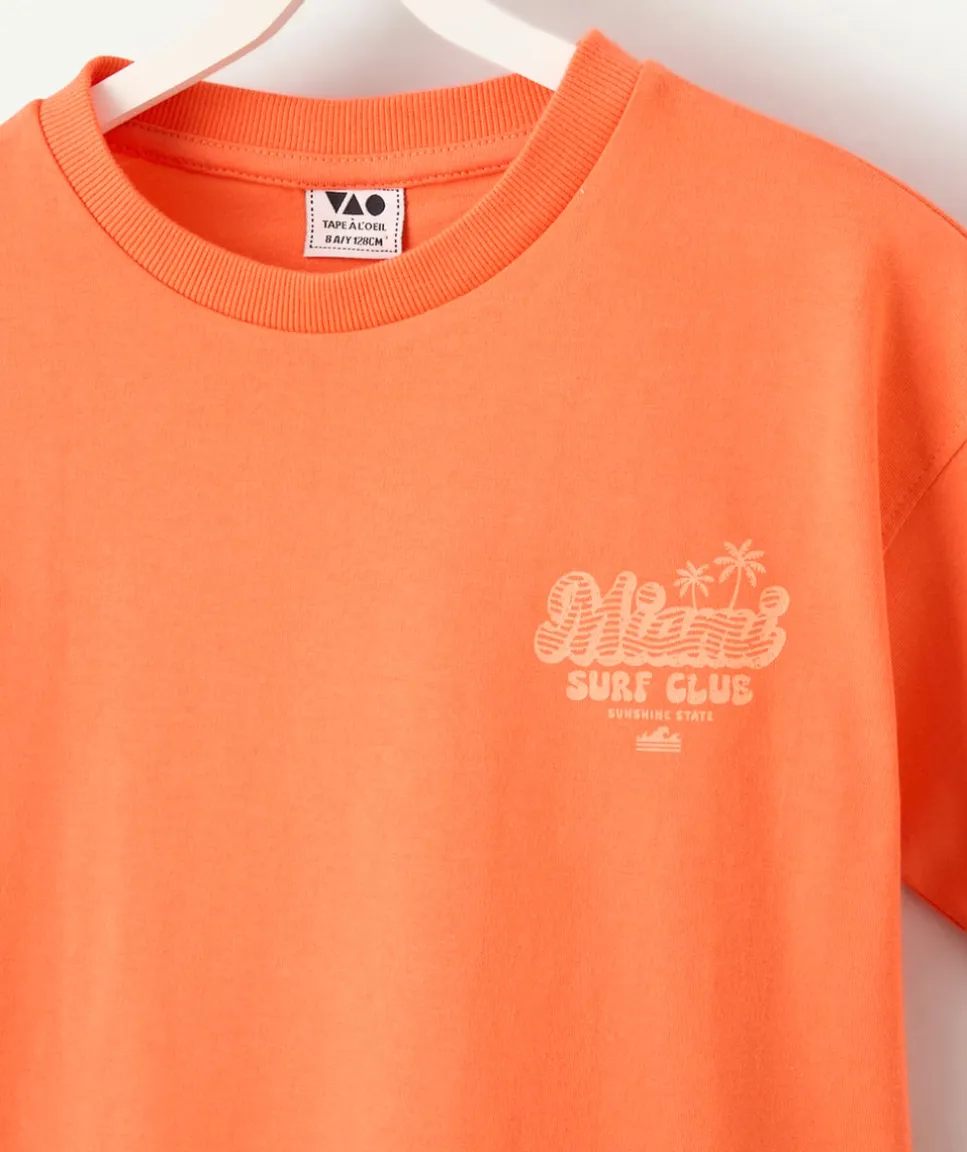 T-shirt garçon orange imprimé