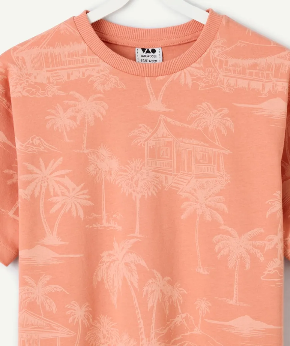 T-shirt garçon orange imprimé palmier