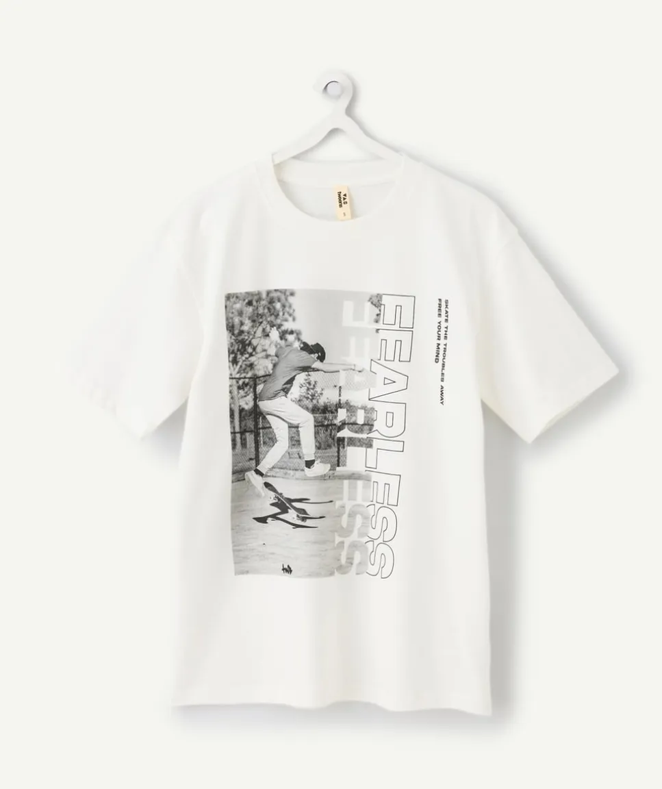 T-shirt garçon oversize blanc imprimé