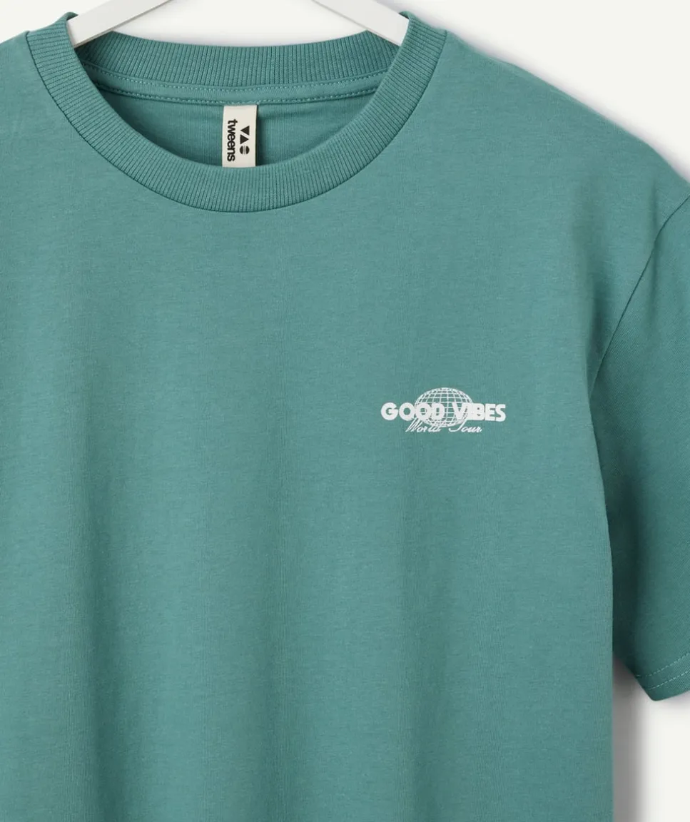 T-shirt garçon oversize vert imprimé