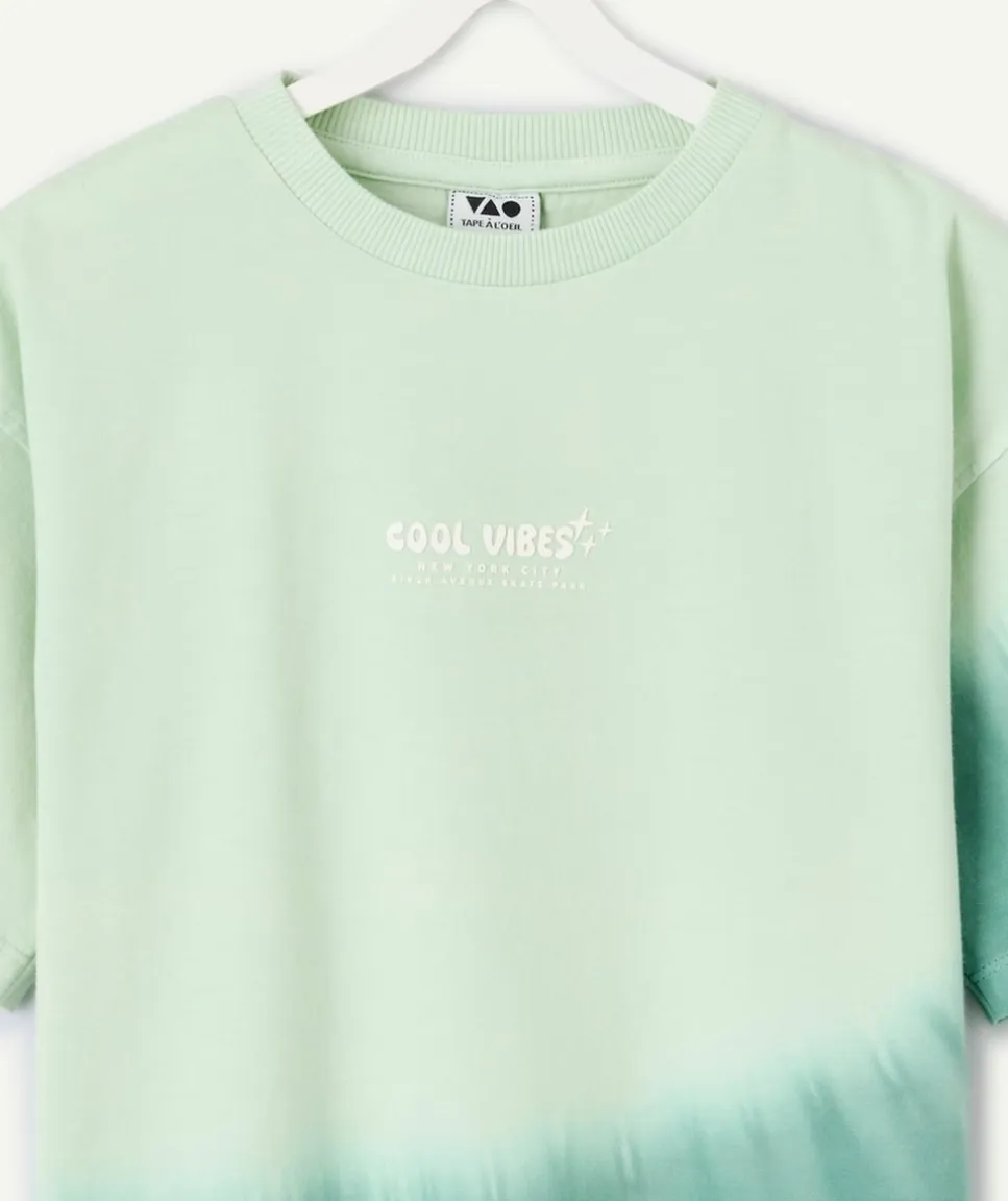 T-shirt garçon tie-dye vert imprimé