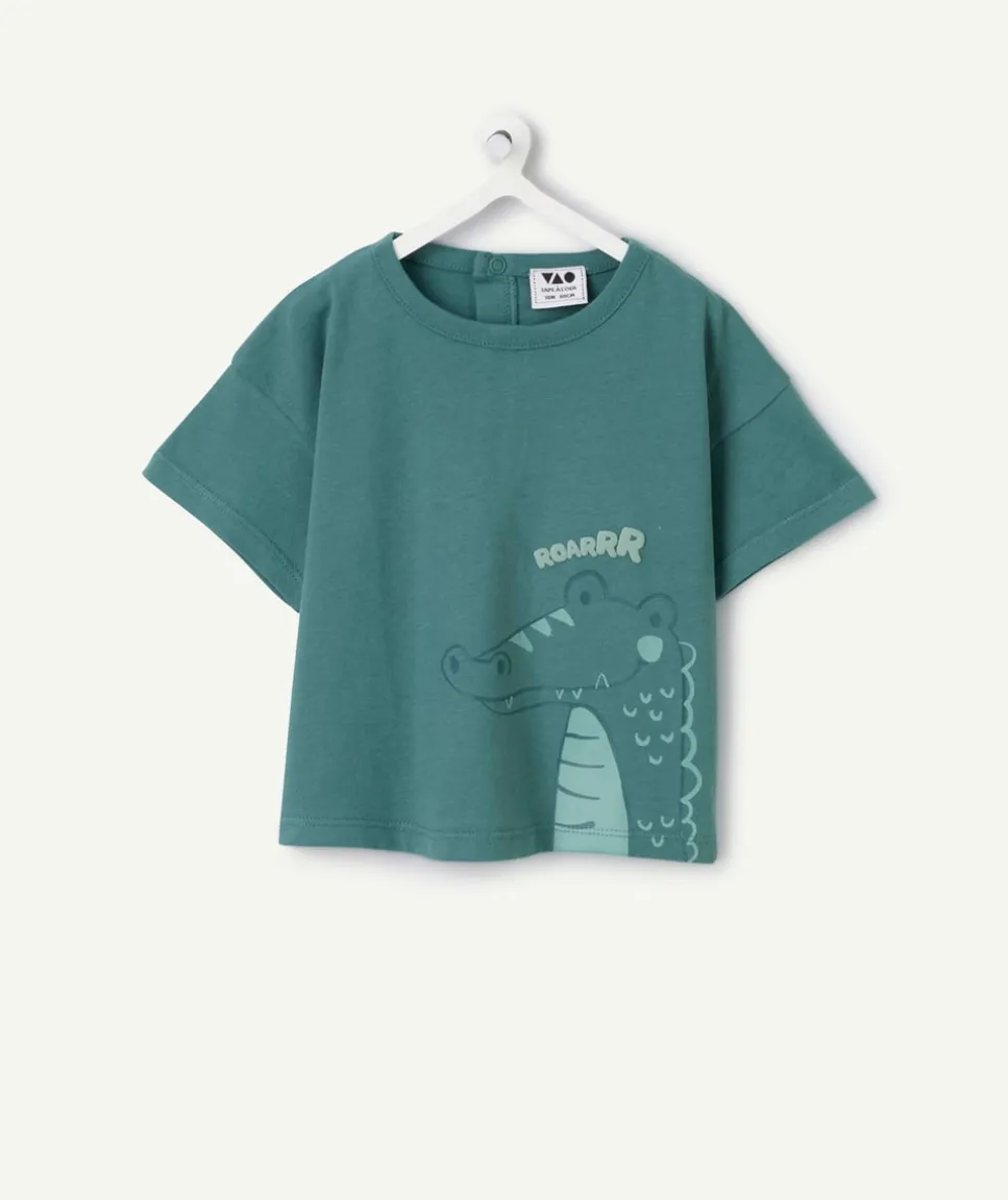 T-shirt garçon vert imprimé croco