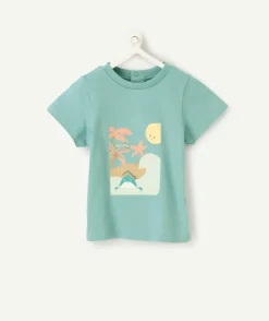T-shirt garçon vert imprimé plage