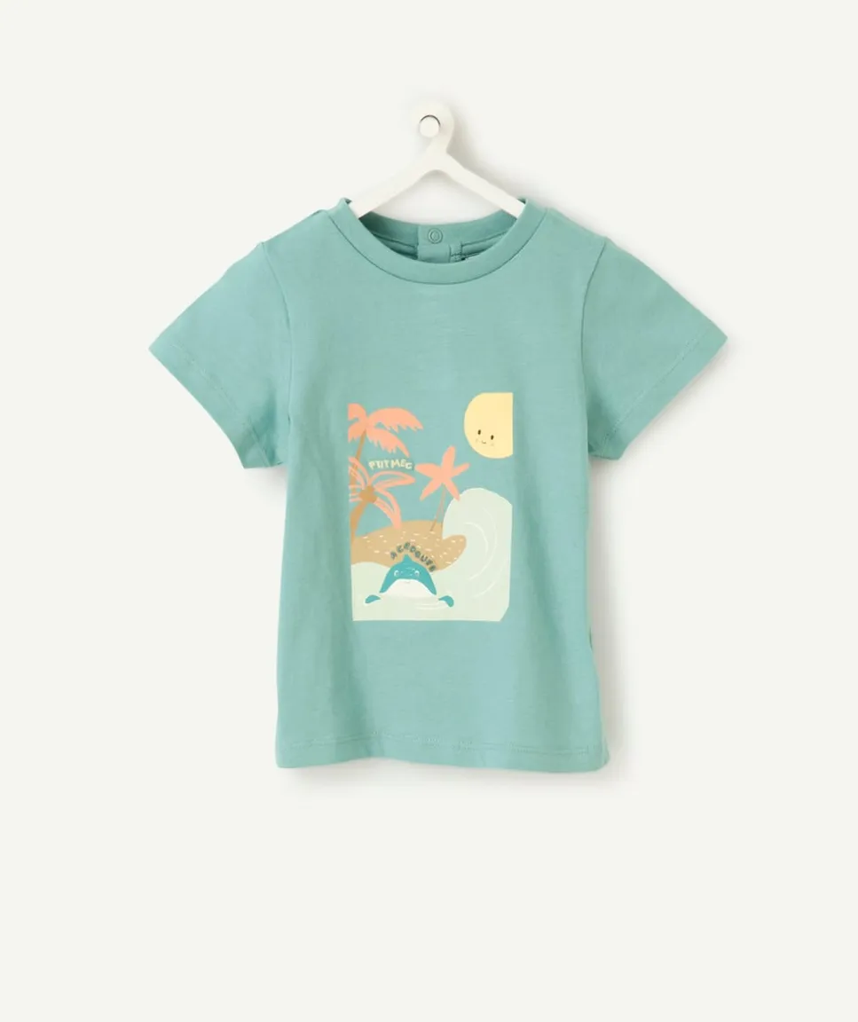 T-shirt garçon vert imprimé plage