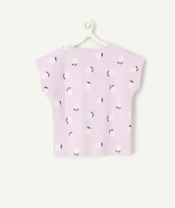 T-shirt lavande à fleurs fille