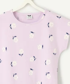 T-shirt lavande à fleurs fille