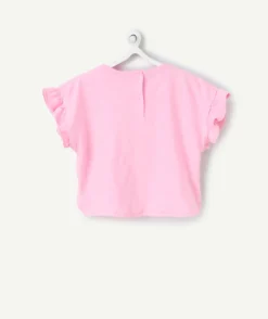 T-shirt manches courtes bébé fille en coton bio rose motif corail fleur