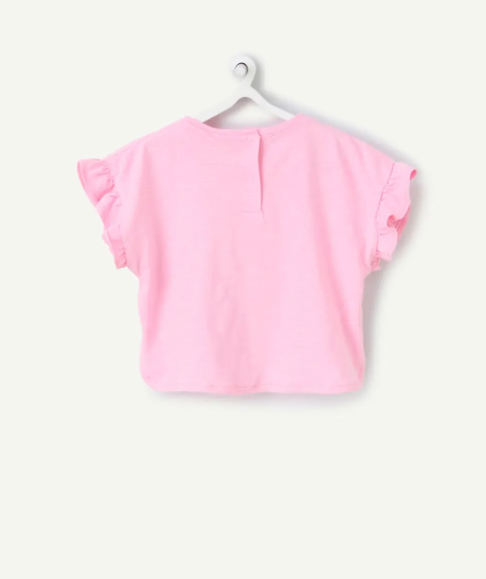 T-shirt manches courtes bébé fille en coton bio rose motif corail fleur