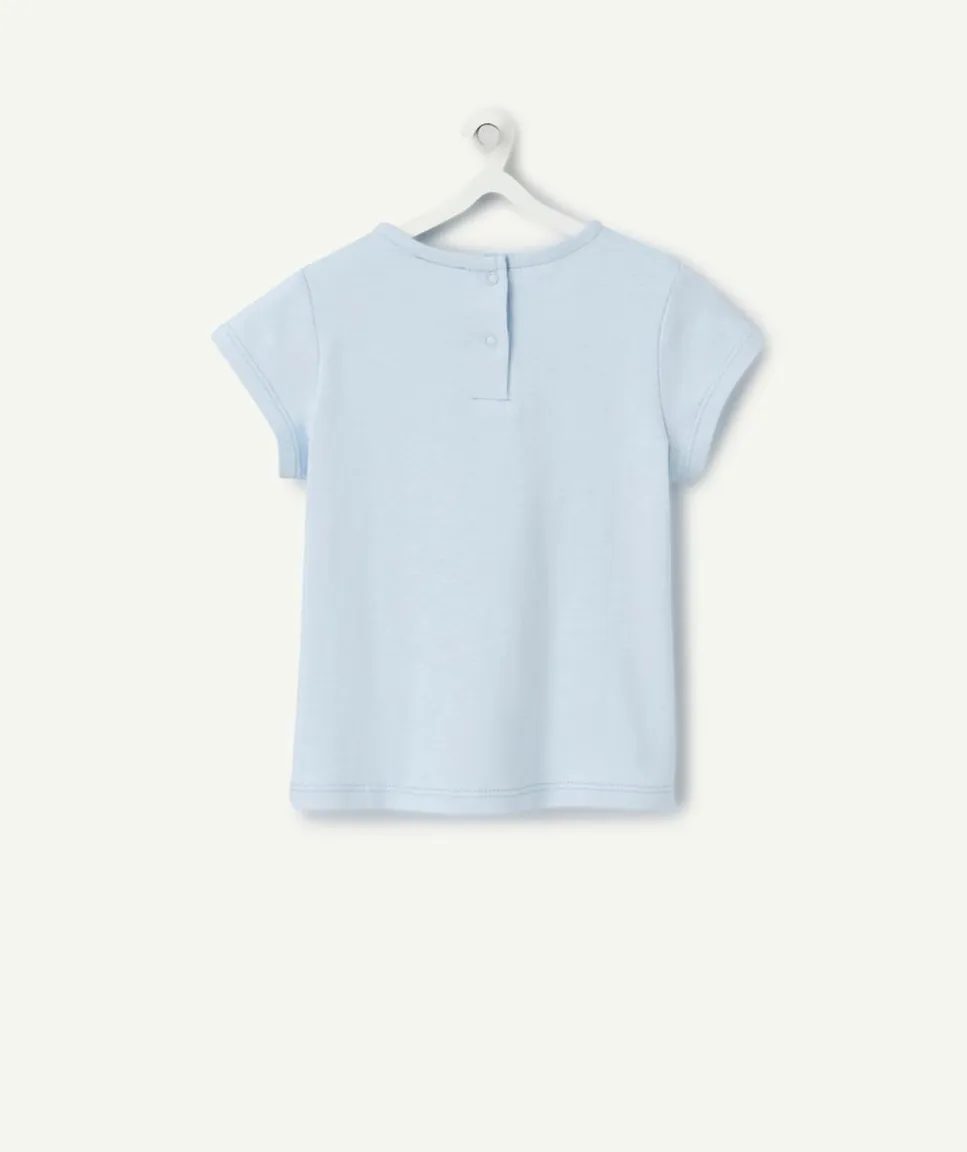 T-shirt manches courtes bébé fille en coton bio bleu ciel bisou club