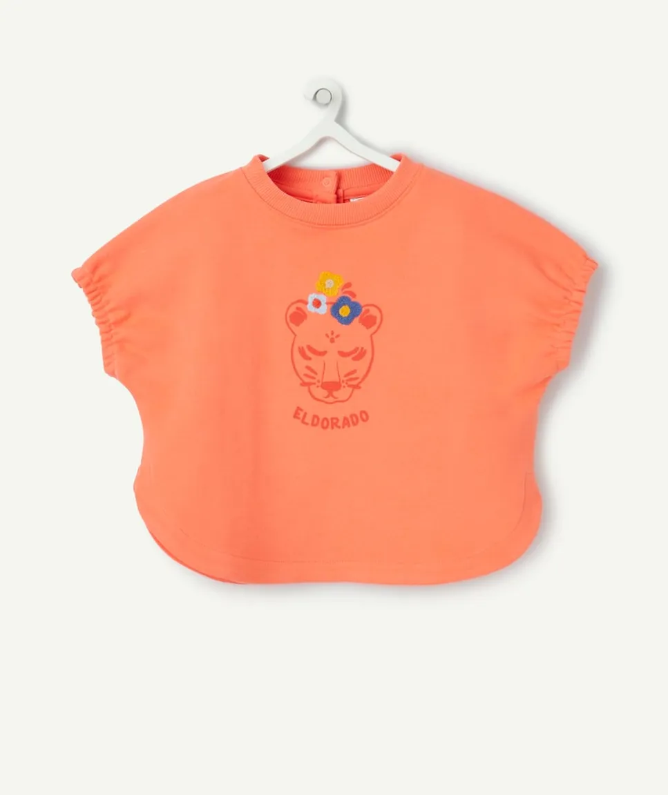 T-shirt manches courtes bébé fille en coton bio orange style poncho