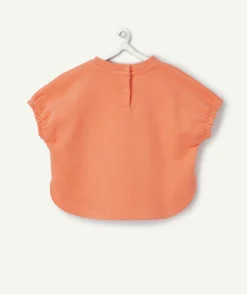 T-shirt manches courtes bébé fille en coton bio orange style poncho