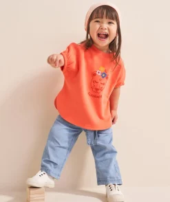 T-shirt manches courtes bébé fille en coton bio orange style poncho
