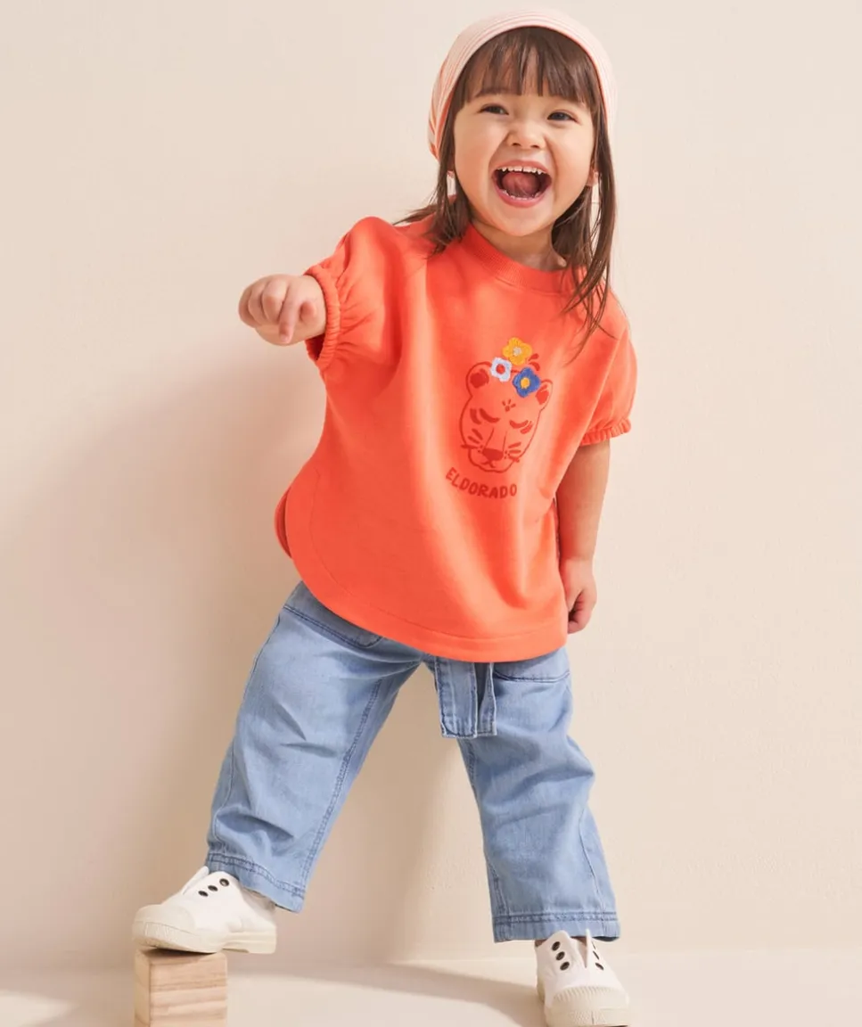 T-shirt manches courtes bébé fille en coton bio orange style poncho