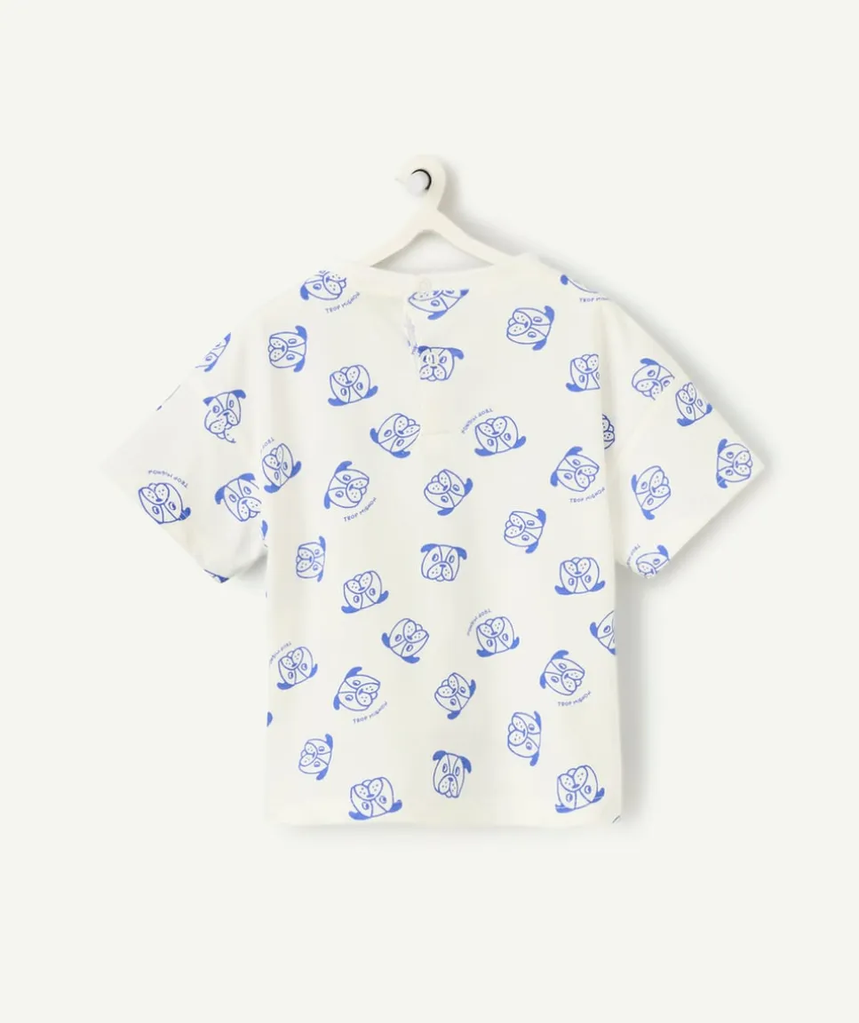 T-shirt manches courtes bébé garçon en coton bio blanc imprimé tête de chiens