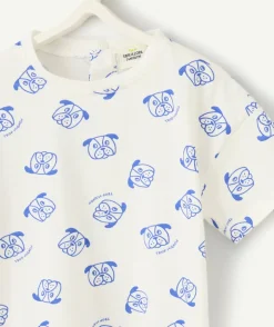 T-shirt manches courtes bébé garçon en coton bio blanc imprimé tête de chiens