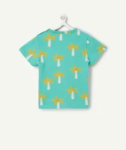 T-shirt manches courtes bébé garçon en coton bio vert avec imprimé palmiers