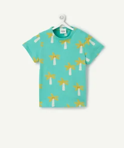 T-shirt manches courtes bébé garçon en coton bio vert avec imprimé palmiers