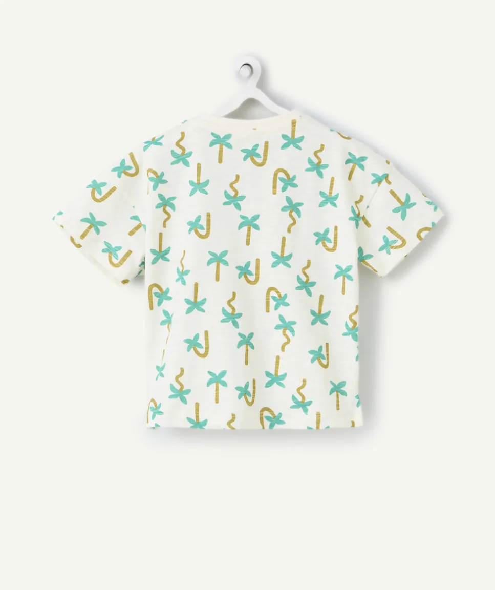 T-shirt manches courtes bébé garçon en coton bio écru imprimé palmier