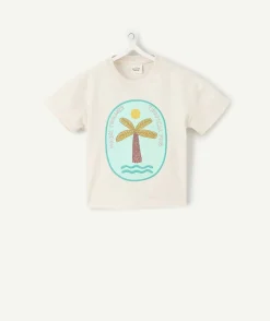 T-shirt manches courtes bébé garçon en coton bio gris avec motif palmier