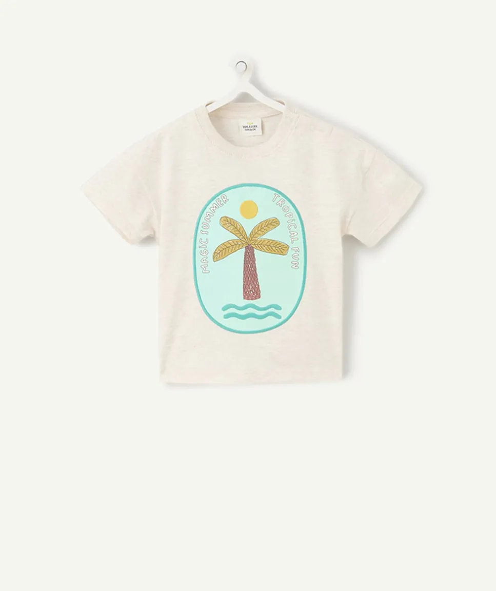 T-shirt manches courtes bébé garçon en coton bio gris avec motif palmier