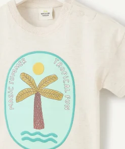 T-shirt manches courtes bébé garçon en coton bio gris avec motif palmier