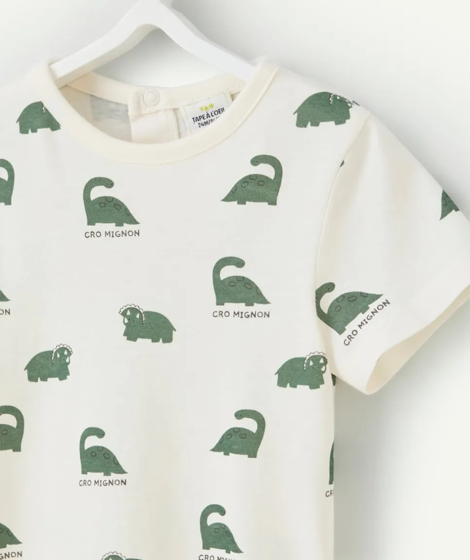 T-shirt manches courtes bébé garçon en coton bio imprimé dinosaures