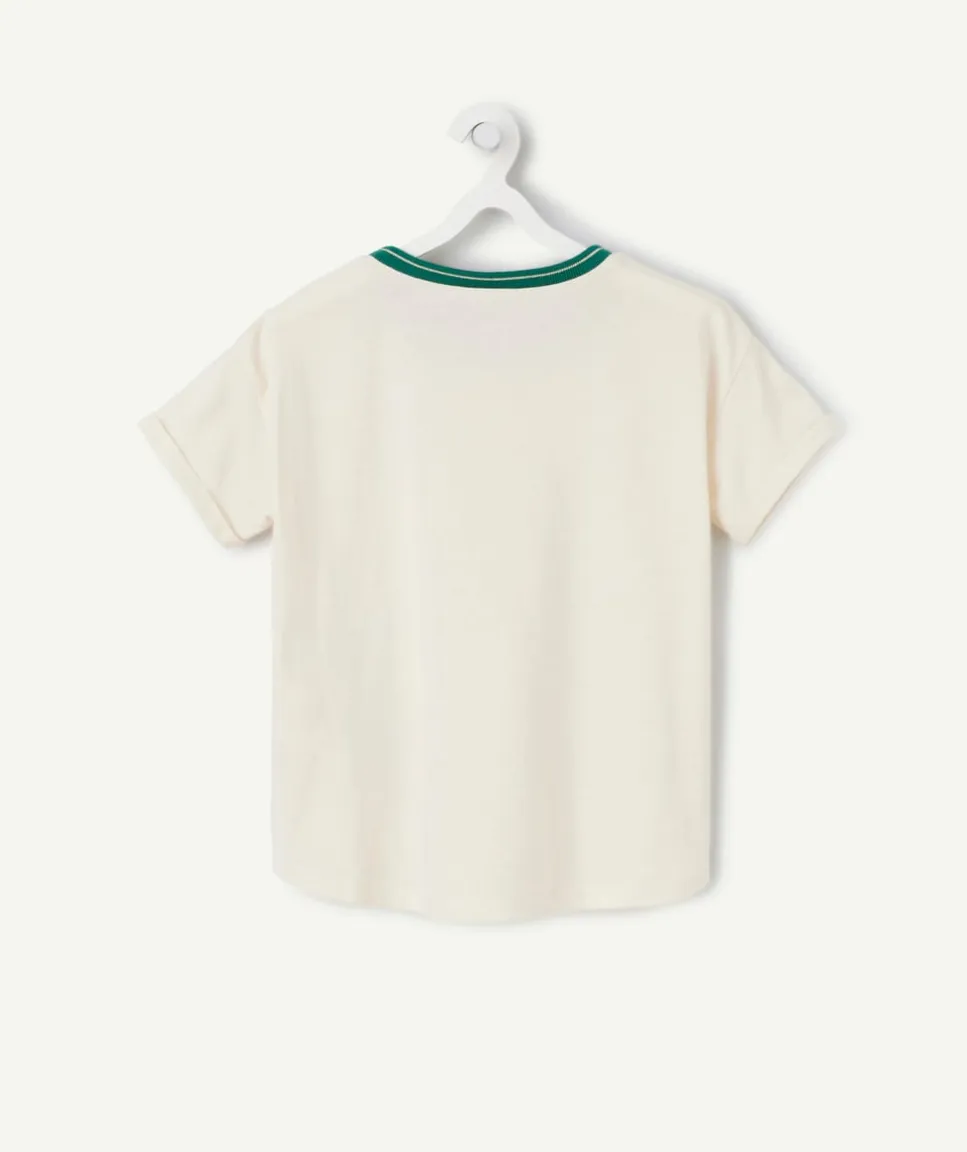 T-shirt à manches courtes écru pour fille détail vert thème jungle