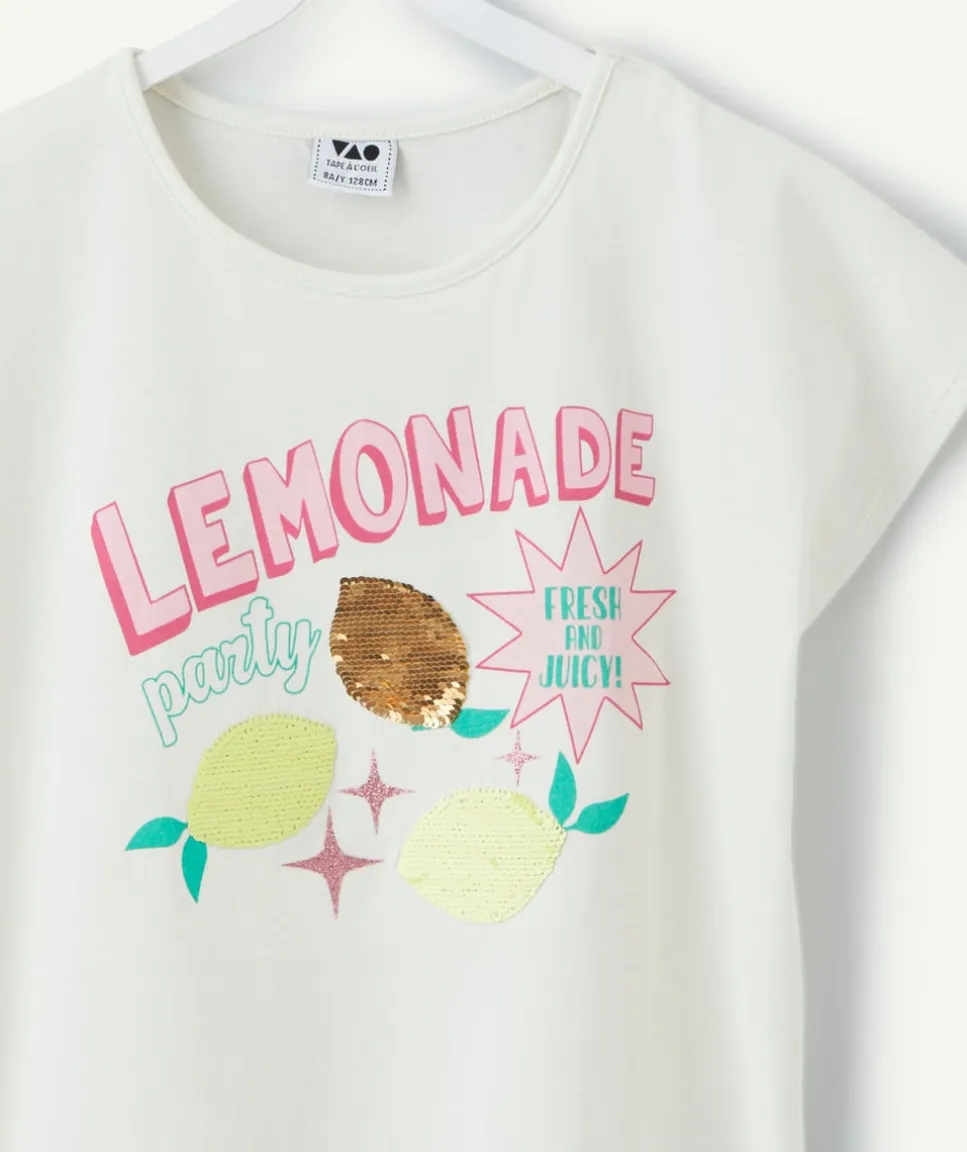 T-shirt manches courtes fille blanc imprimé fantaisie