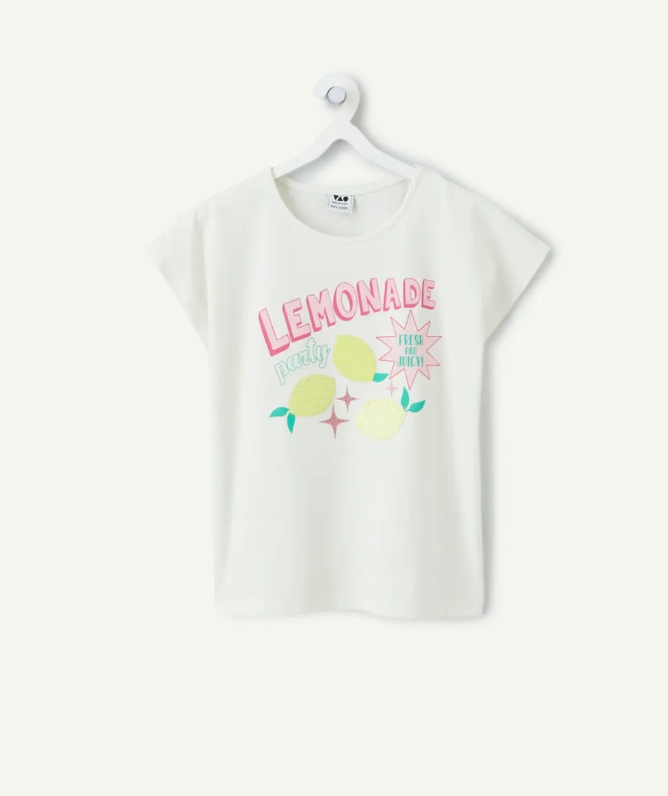 T-shirt manches courtes fille blanc imprimé fantaisie
