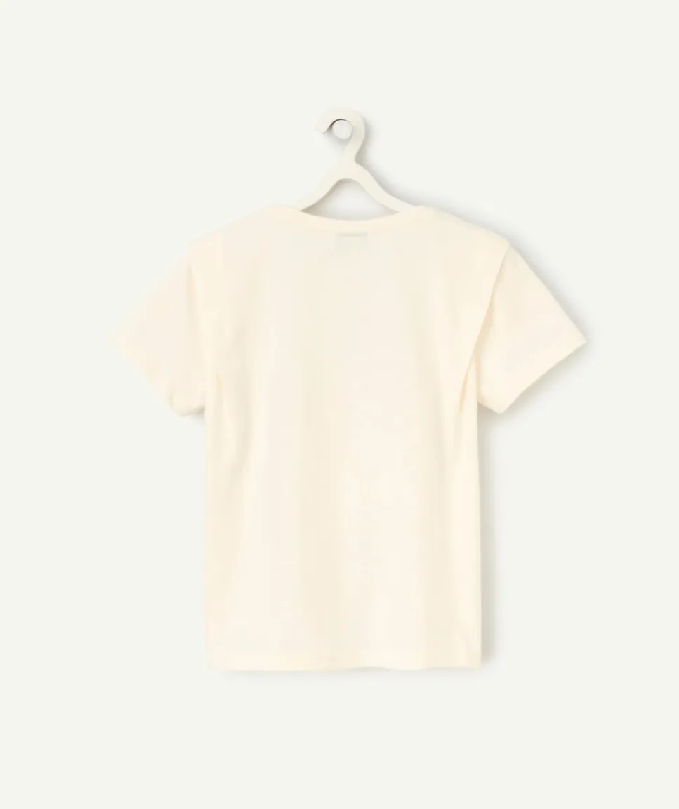 T-shirt manches courtes fille en coton bio écru imprimé miami
