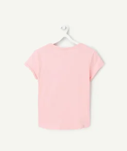 T-shirt manches courtes fille en coton bio rose avec message amazing rouge