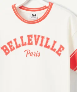 T-shirt manches courtes fille en coton bio écru et rouge