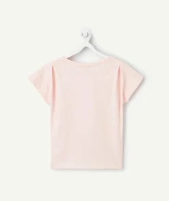 T-shirt manches courtes fille en coton bio rose pâle