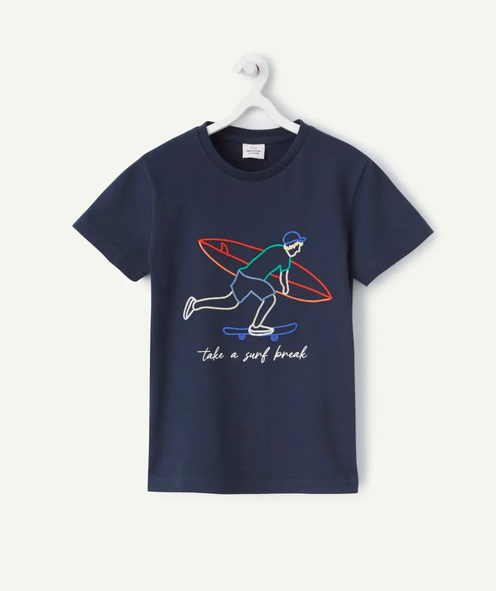 T-shirt manches courtes garçon en coton bio avec broderies surfeur