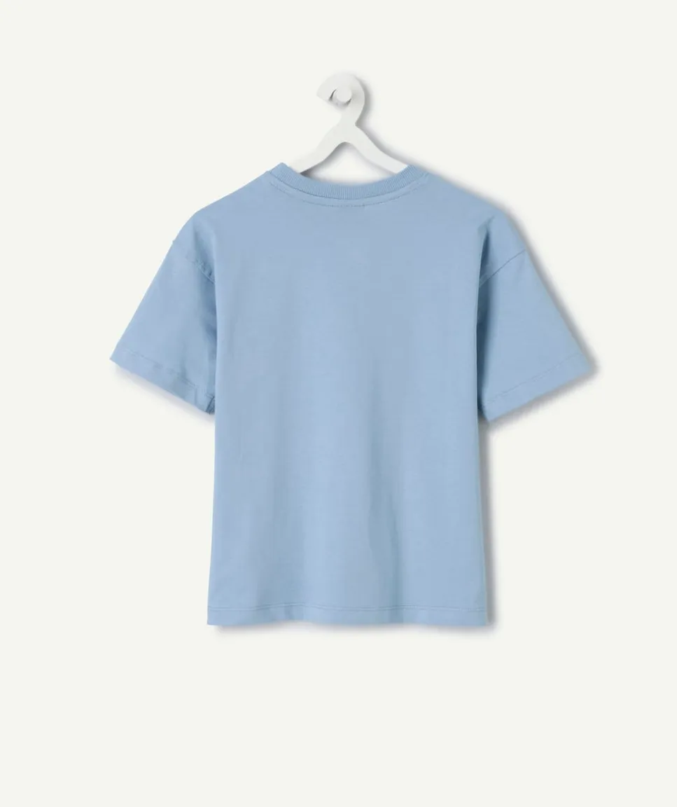 T-shirt manches courtes garçon coton bleu imprimé