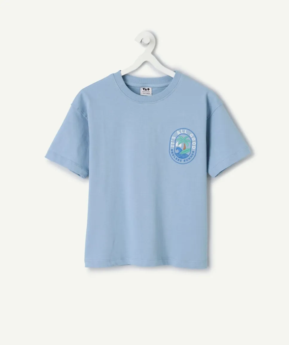 T-shirt manches courtes garçon coton bleu imprimé