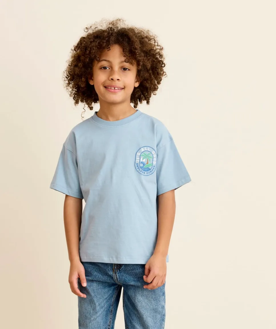 T-shirt manches courtes garçon coton bleu imprimé