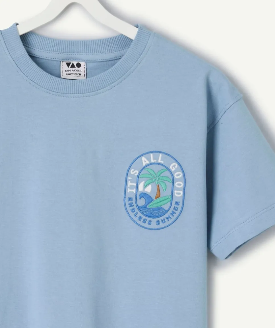 T-shirt manches courtes garçon coton bleu imprimé