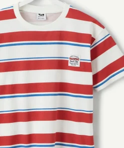 T-shirt manches courtes garçon coton rayé rouge