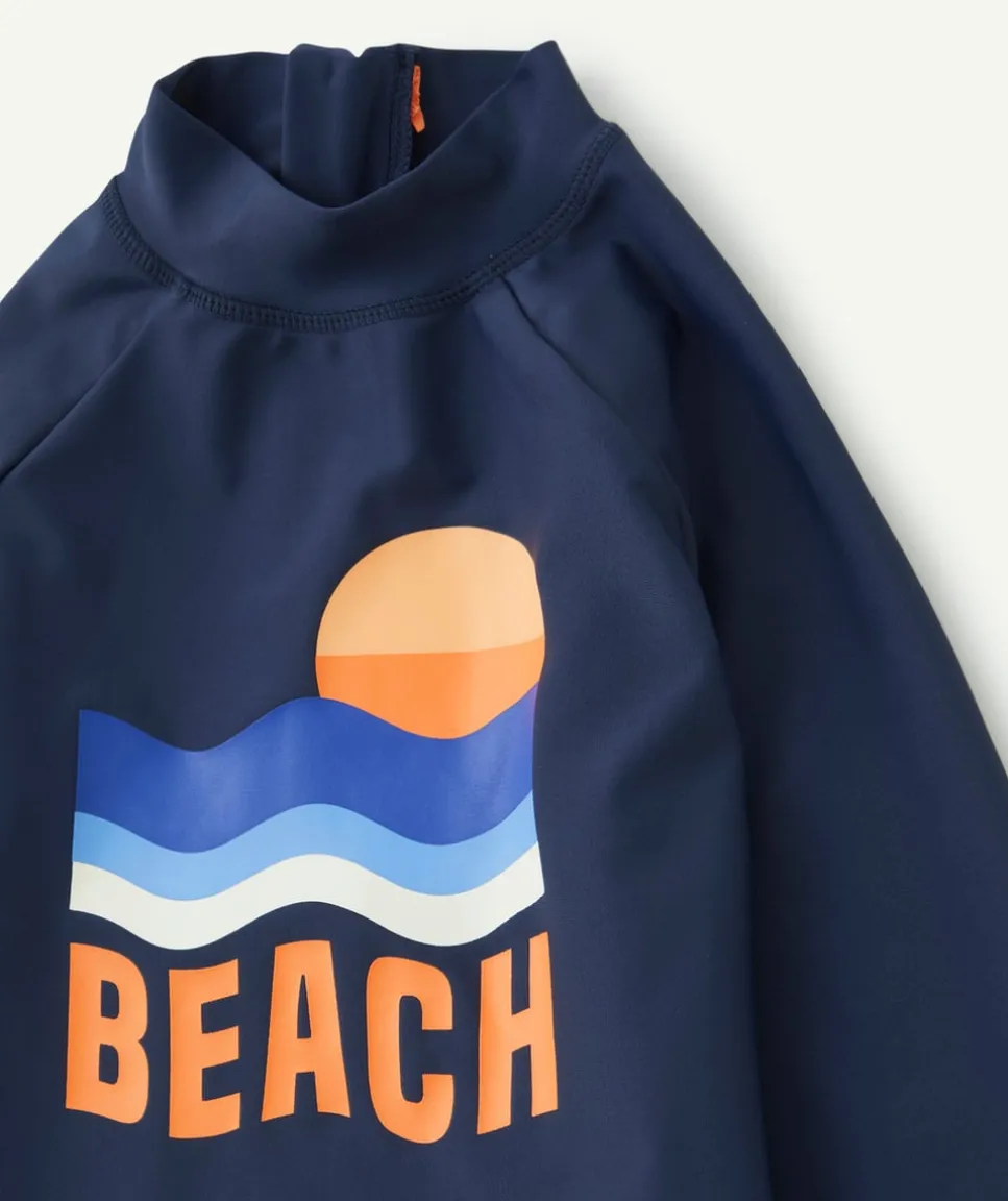 T-shirt manches longues anti-uv garçon en fibres recyclées bleu marine