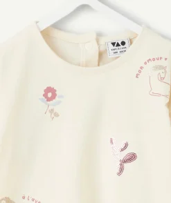T-shirt manches longues bébé fille écru imprimé fantaisie
