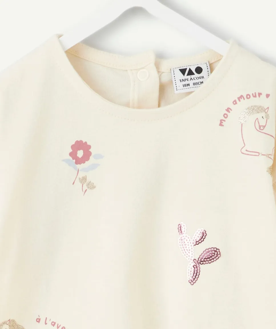 T-shirt manches longues bébé fille écru imprimé fantaisie