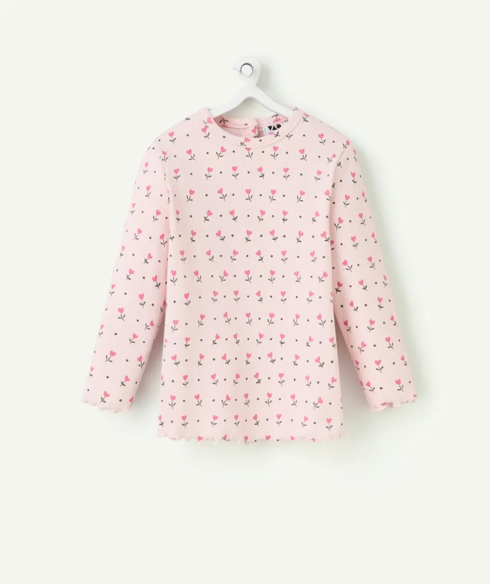 T-shirt manches longues bébé fille en coton bio imprimé à fleurs