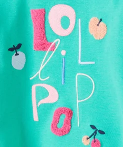 T-shirt manches longues bébé fille en coton bio vert avec détails bouclettes